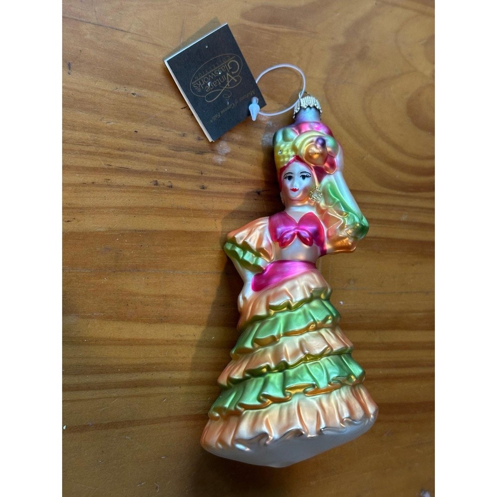 Latin Dancer Fruit Headdress 6"  Art Blown Glass Christmas Ornament 90s Germany